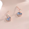 925 silver heart drop earrings with rose gold finish and marble texture details - Heart Marble Pattern Style / Blue And Rose Gold