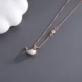 Rose gold whale necklace with white marble pendant and sparkling cubic zirconia stone - Necklace-Box Chain / Rose Gold