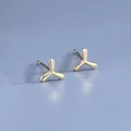 Minimalistische goldene S925 Sterlingsilber Ohrstecker im geometrischen Kleeblatt-Design - Dreizack Geometrischer Stil (BLN210E) / Gold