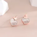 Elegant rose gold double heart stud earrings with marble texture and micro-pave crystals - Romantic Double Heart Style / Rose Gold