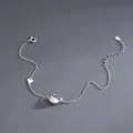 S925 sterling silver whale and heart charm bracelet with adjustable silver chain link - Bracelet-Cable Chain / White Gold