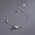 Minimalist S925 sterling silver whale bracelet with matte pendant and sparkling zircon - Bracelet-Box Chain / White Gold