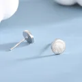 Minimalist S925 sterling silver geometric stud earrings with white marble drip oil texture - White Cloud Texture Style (BLN202E-Platinum) / 925 Silver / White Gold
