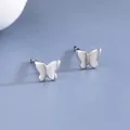 Minimalistische Schmetterling-Ohrstecker aus S925 Silber mit poliertem Finish - Schmetterling-Ohrstecker (BLN215E) / Weißgold