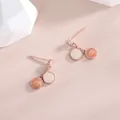 Rose gold geometric drop earrings with marble pattern disks and sparkling zircon - Yellow Red-Rose Gold