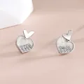 S925 silver heart earrings with white enamel finish and shimmering zircon accents - Heart Zirconia Inlay / White Gold