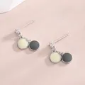 Minimalist S925 silver drop earrings with black and white enamel geometric discs - Yellow Black-White Gold