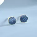 Minimalist geometric gold earrings with blue marble texture and glitter enamel - Blue Marble Texture Style (BLN202E-Gold) / 925 Silver / Gold