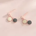 Rose gold geometric drop earrings with black and cream enamel discs and tiny diamonds - Yellow Black-Rose Gold