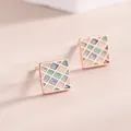 Minimalist S925 silver square stud earrings with rose gold finish and pastel enamel inlay - Square Style (BLN194E) / Rose Gold