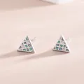 Minimalist S925 silver triangle stud earrings with blue and green mosaic enamel grid - Triangle Style (BLN195E) / Silver