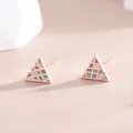 Triangle geometric S925 silver stud earrings with rose gold finish and mosaic inlay - Triangle Style (BLN195E) / Rose Gold