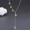 Collar en Y de doble mariposa en plata S925 dorada con cuentas pulidas y cristales - Dorado