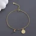 Minimalist s925 silver gold beaded bracelet with sun motif round coin pendant jewelry - 925 Silver / Gold