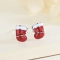 Orecchini a calza di Natale rossi in argento S925 per donna con finitura in smalto - Stile Calza di Natale (BLN057E) / Argento 925