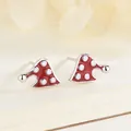 Orecchini a perno a fungo in argento sterling S925 con smalto rosso e bianco - Stile Cappello di Natale (BLN058E) / Argento 925
