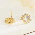 Elegant gold S925 silver flower wreath stud earrings with shimmering zircon stones - Gold