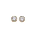 Classic gold hip hop halo stud earrings with round cubic zirconia and micro-pave setting - Gold