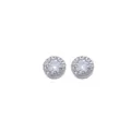 Macro detail of silver halo stud earring with clear zircon and micro-pave setting - Silver