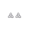 Detailed view of silver Celtic Trinity Knot earrings paved with sparkling cubic zirconia - Silver