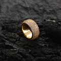 Macro shot of 11mm gold hip hop ring with five rows of sparkling cubic zirconia - US 7 / Gold