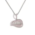 Hip hop ketting met roze kristallen lippen en zilveren zirkonia tanden als hanger - Zilveren Hanger + Twist Ketting