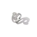 Macro shot of silver hip hop open ring with square zircons and wrap-around pavé design - US 7 / Silver