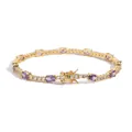 Detail of golden tennis bracelet with oval purple stones and micro-pave white crystals - Gold-Purple Zirconia