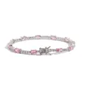 Detail of silver tennis bracelet with oval pink stones and round clear crystals - Silver Pink Zircon