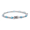 Detail view of oval blue tennis bracelet with silver metal and white zircon stones - 18cm / Silver Blue Zircon