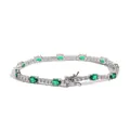 Women's silver tennis bracelet with oval green gemstones and secure box clasp - 18cm / Silver Green Zircon