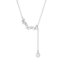 Elegante collana a Y in argento S925 con farfalle, perle e zirconi scintillanti - Argento 925 / Oro bianco