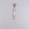 Speenkoord met roze en grijze siliconen kralen en een witte kitten hanger - Vos