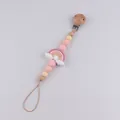 Handmade silicone rainbow pacifier clip with natural wood beads in pastel orange and pink - Pink