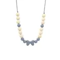 Detail of baby teething necklace with natural wooden beads and blue silicone bow pendant - Gray