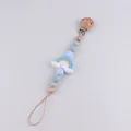 Handmade silicone and wood pacifier clip with rainbow charm in blue and grey tones - Blue