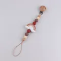 Handmade silicone rainbow pacifier clip with morandi color beads and a wooden clamp - Brown