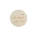 Handmade with love engraved round wooden tags with heart pattern for DIY jewelry crafts - Natural Wood Color