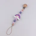 Handmade silicone rainbow pacifier clip with purple beads and wooden buckle - Purple
