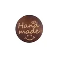 Handmade engraved round wooden tag with smiley face and heart for DIY jewelry making - Dark Coffee