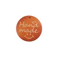 Round wooden charm with Hand Made engraving and heart motif for DIY jewelry making - Light Coffee