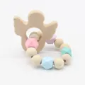Baby teething bracelet with pastel silicone beads and natural beech wood angel teether - Cactus
