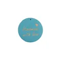 Light blue circular wooden tag engraved with Handmade with love and heart pattern - Blue