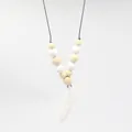 Silicone baby teething necklace with bead strands and a detailed white feather pendant - White