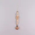 Beech wood bear pacifier clip with silicone and crochet beads in Morandi tones - Beige