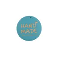 Blue circular wooden tag with HAND MADE and Especially for You engraving and heart cutout - Blue