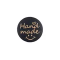 Handmade engraved round black wooden tag with smiley face and heart for DIY jewelry - Black