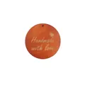 Round wooden charm featuring Handmade with love engraving and heart detail - Light Coffee