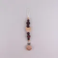 Natural beech wood bear pacifier clip with crochet and dark brown silicone beads - Coffee