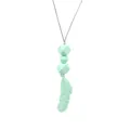 Detailed macro view of mint green silicone feather teether pendant with geometric beads - Green